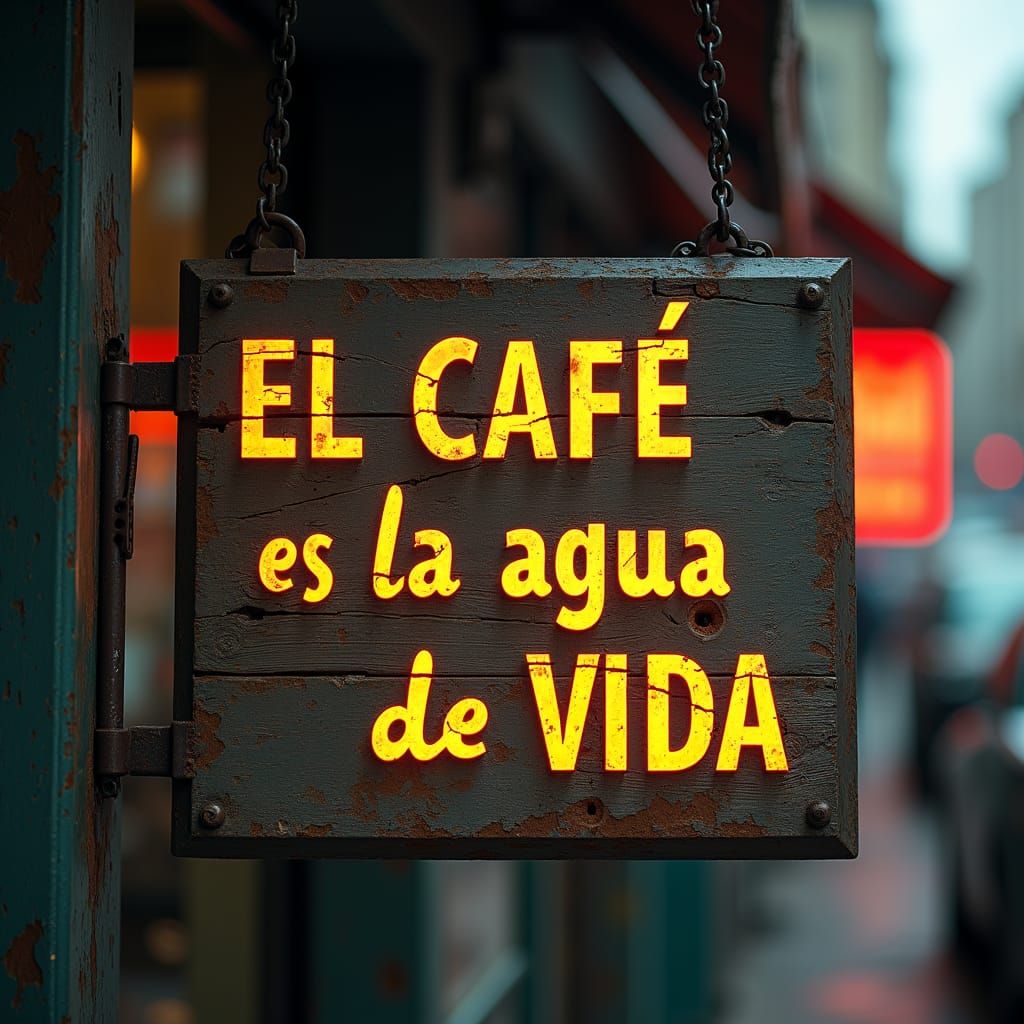 Gritty Graffiti Sign: El Café Es La Agua De Vida