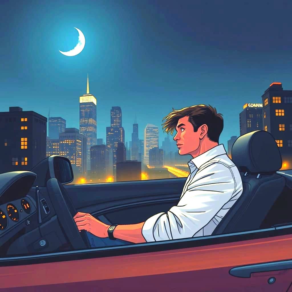 Midnight Drive Memories in Moonlit Night