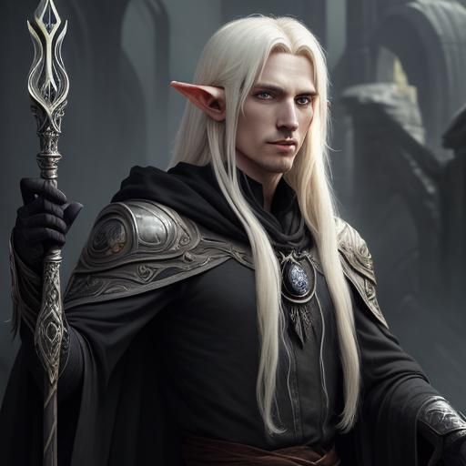 High Elf Sorcerer with Mystic Staff: Dark Fantasy Art