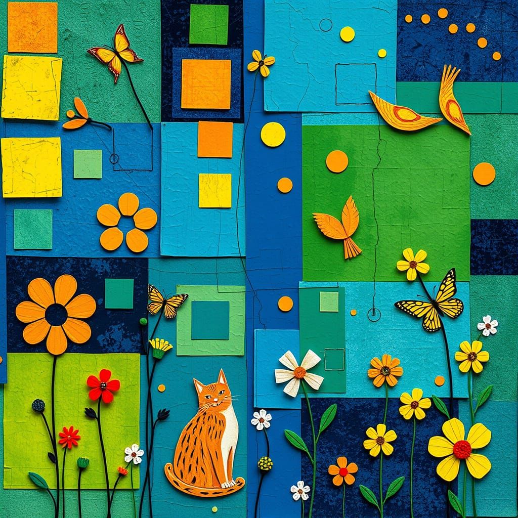 Springtime Whimsy in Vibrant Folk Art Style