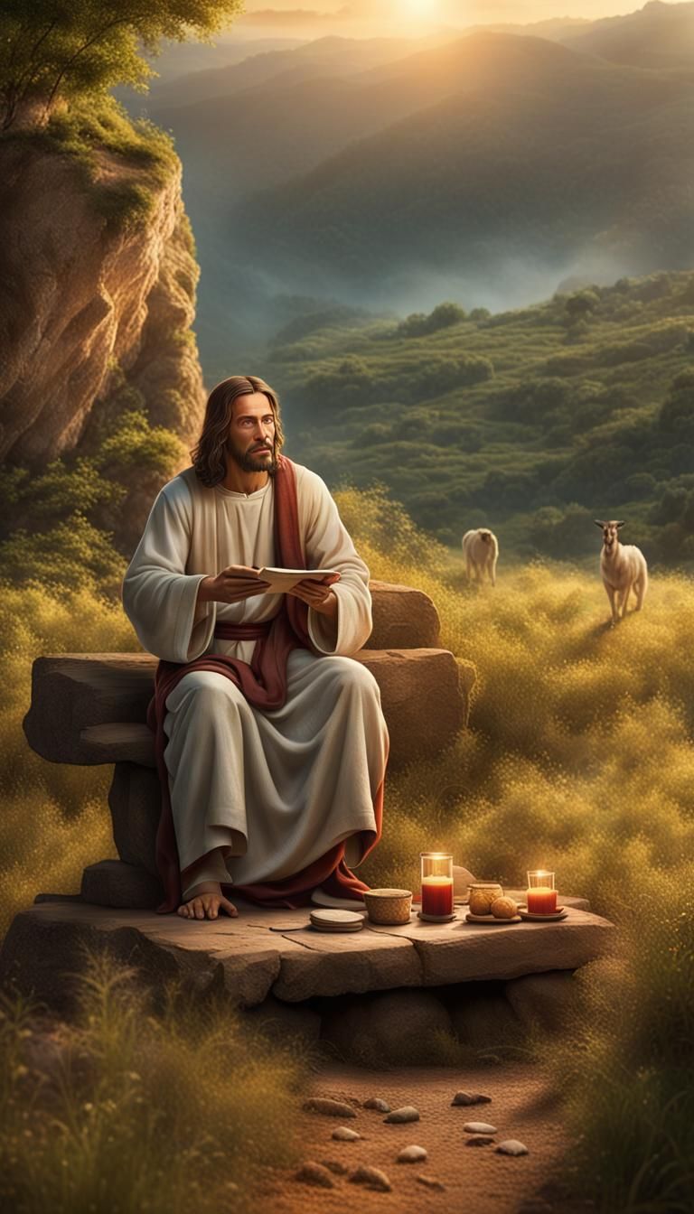 Jesus as Good Shepherd in Ultra-Realistic Scene
