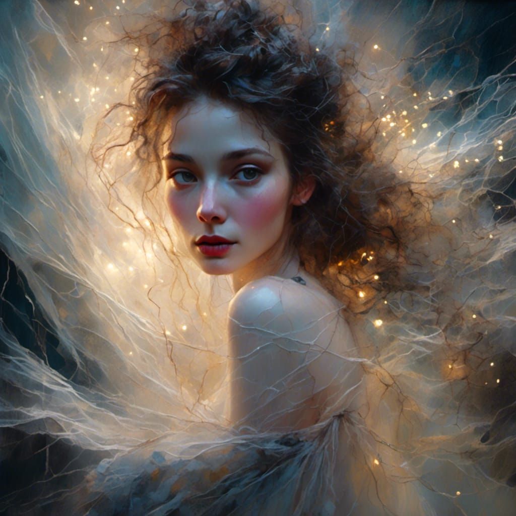 Woman in Tulle: Hyperrealistic Portrait in Moonlight