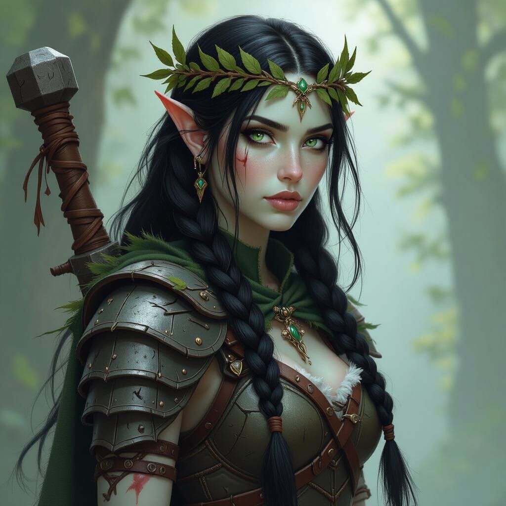 Firbolg Warrior with Warhammer in Fantasy Art Style