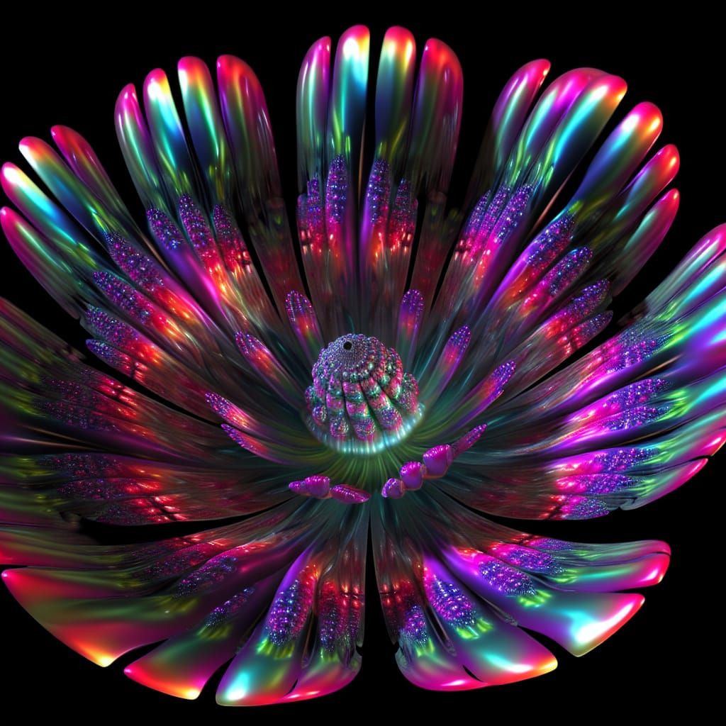 Bioluminescent Flower Radiating Iridescence in 3D Render