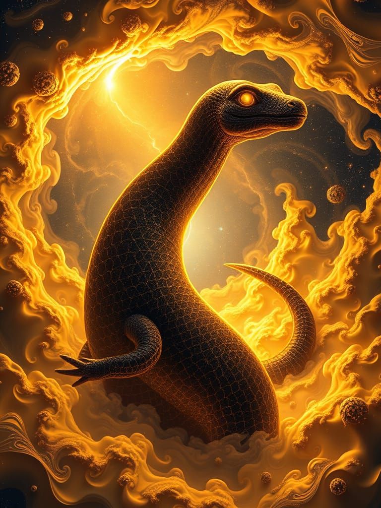 Bioluminescent Loch Ness Monster Leaping Through Galaxy