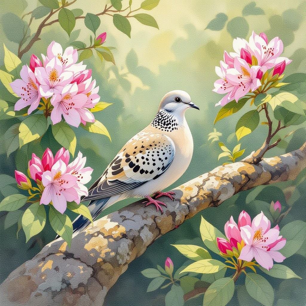 Serene Himalayan Dove in Whimsical Watercolor Style