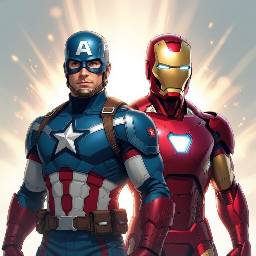 Merged Captain America Iron Man Hero with Combined Helmet