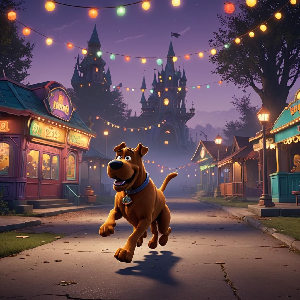 Scooby-Doo Runs from Ghost in Abandoned Park