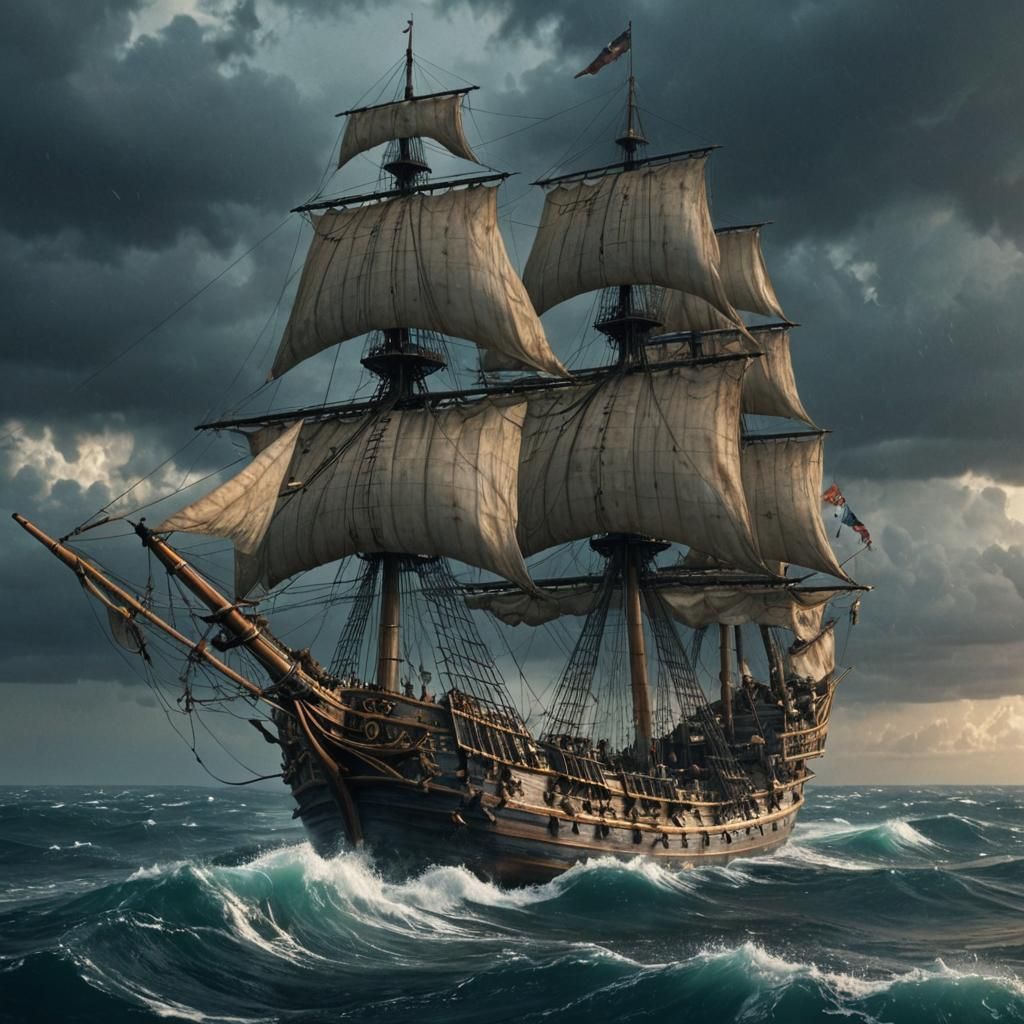 Majestic Galleon Outrunning Storm: Digital Matte Painting