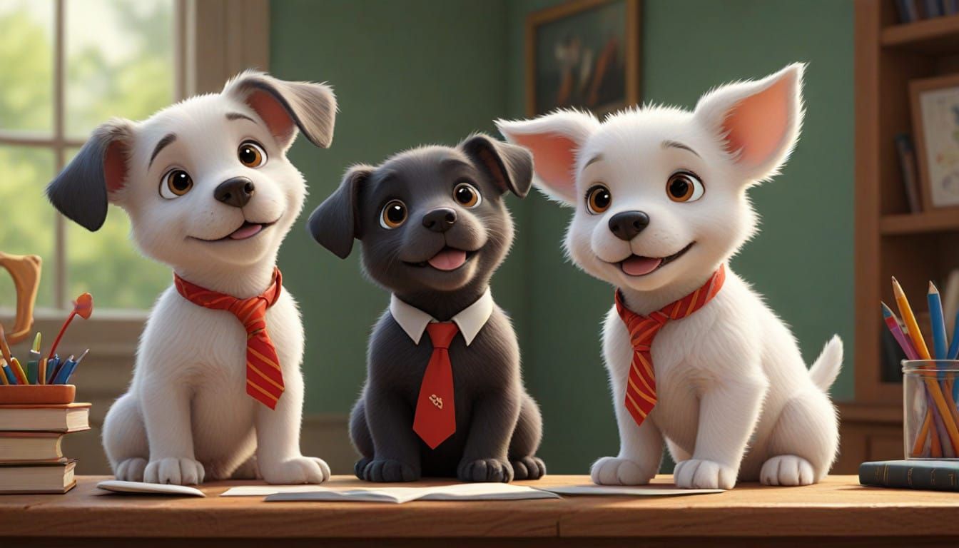 Anthropomorphic Puppy Brothers Adjust School Ties with Pride