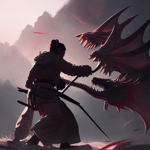 Samurai slaying a dragon