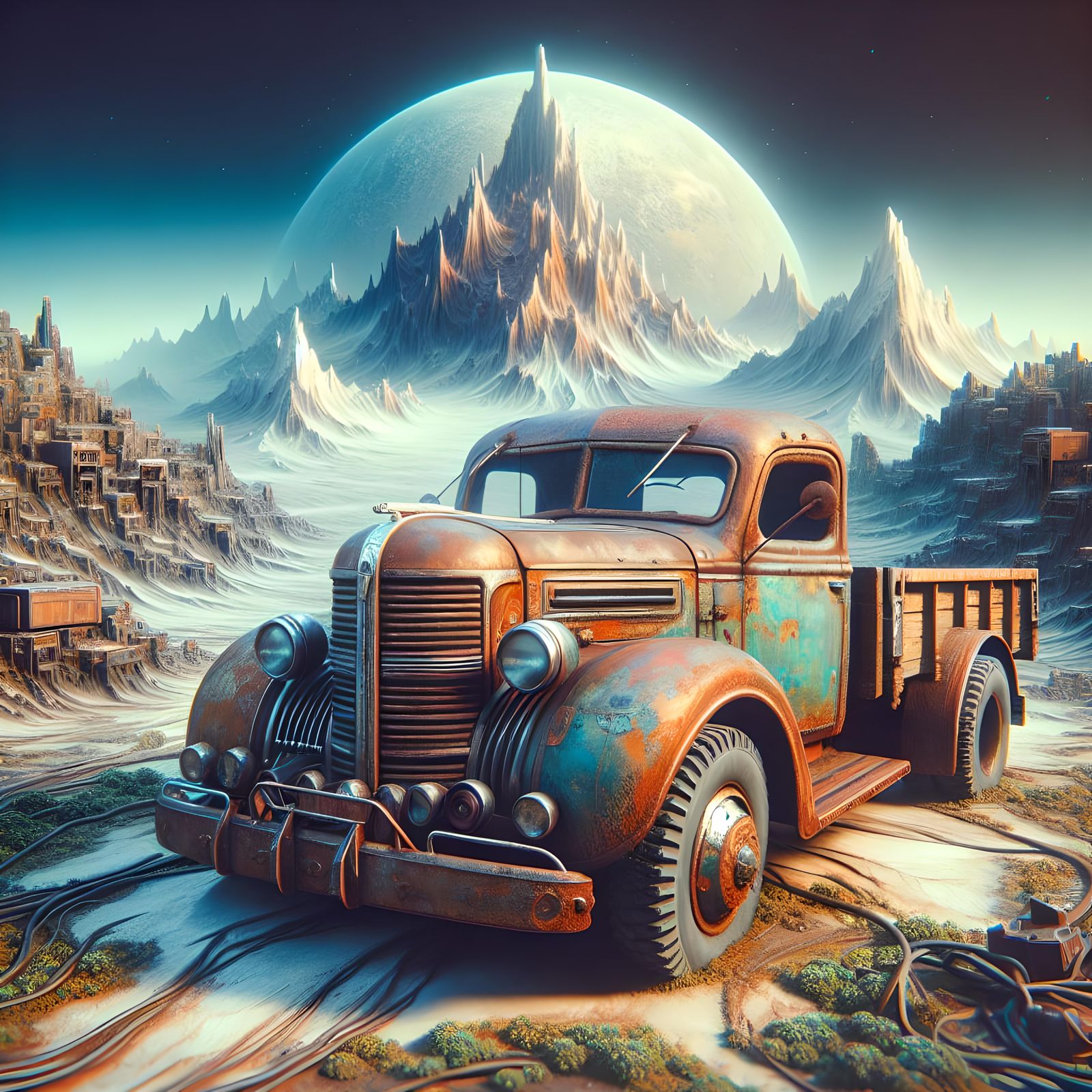 Vintage Rusted Truck in Detailed Matte Painting Style