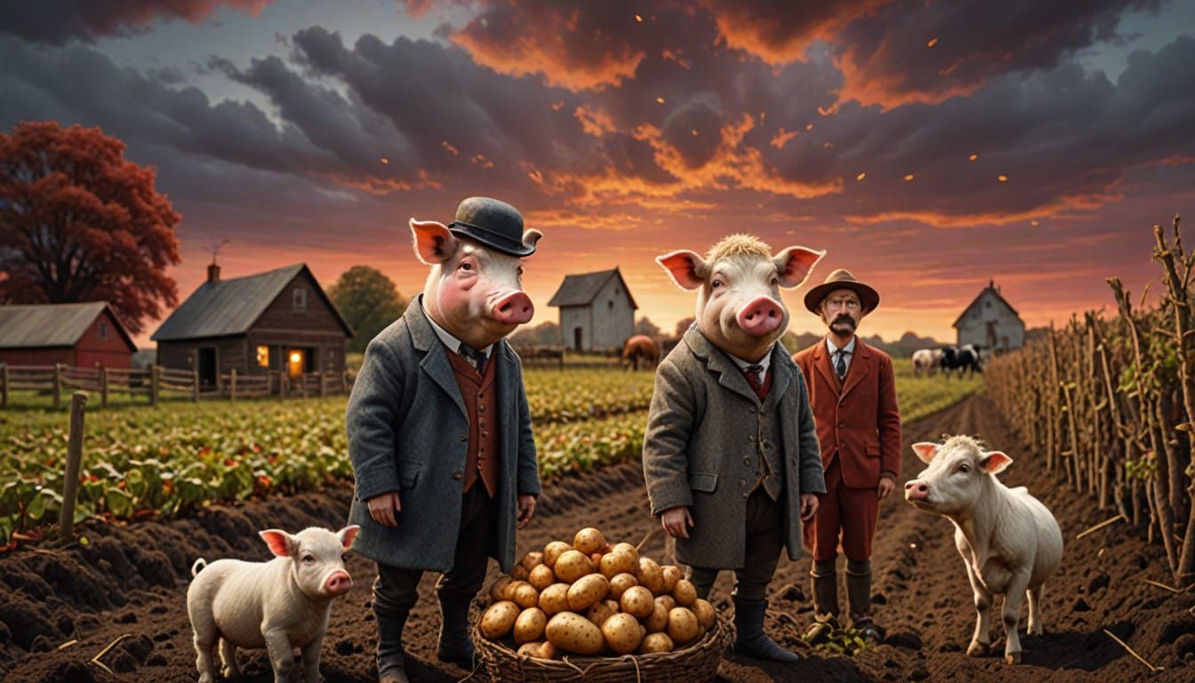 Whimsical Farm Friends Marvel at Potato Rain