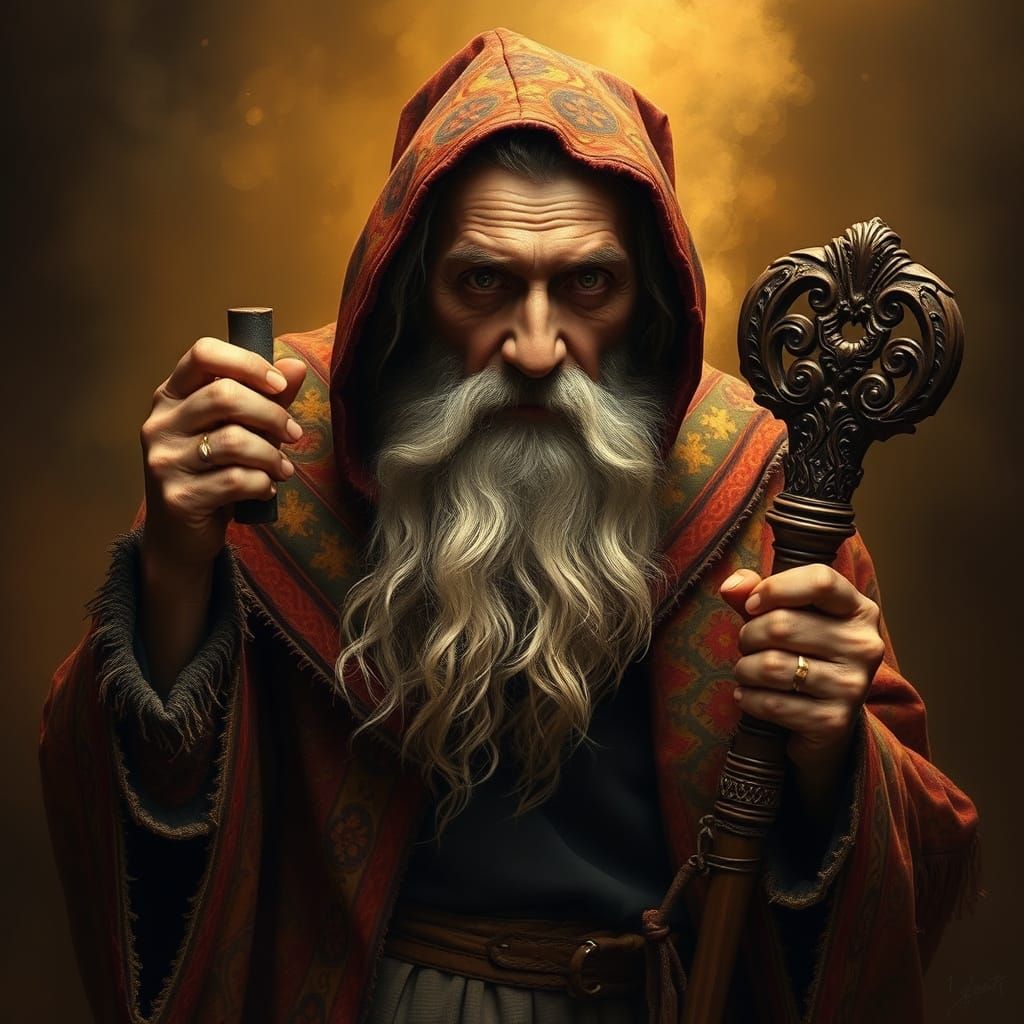 Ancient Gypsy Seer in Vibrant Cloak
