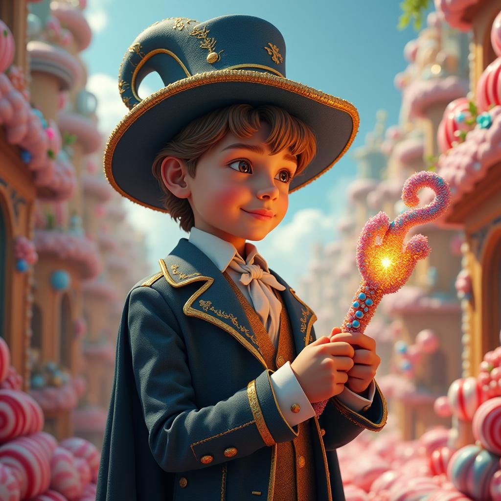 Victorian Boy Magician in Candy Dreamscape