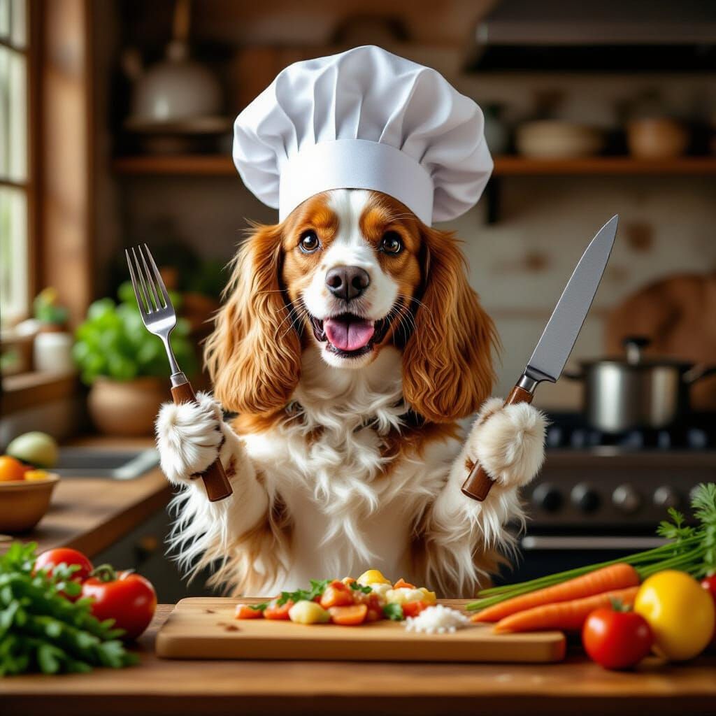 Cocker Spaniel Chef Preparing a Feast