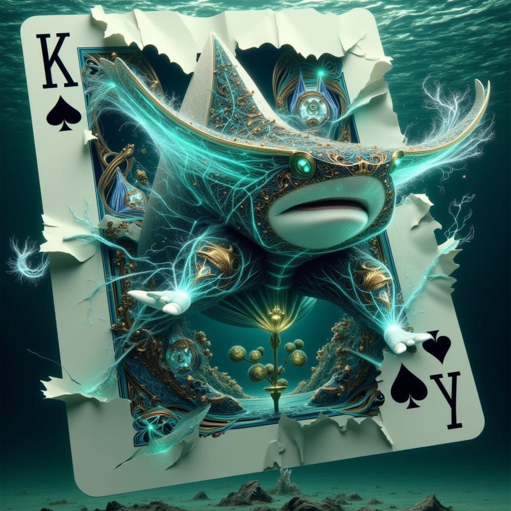 Surreal Hammerhead Shark Emerges from Tattered Playing Card ...