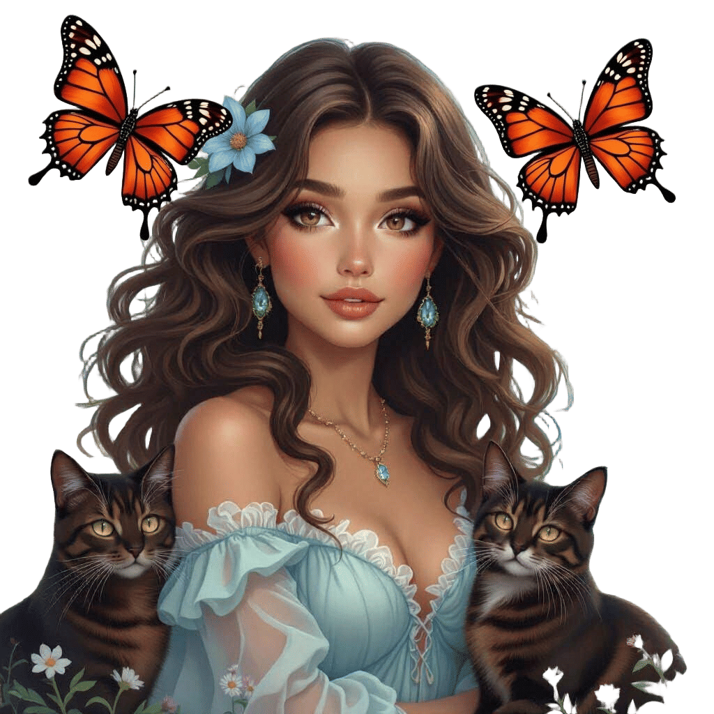 Fairytale Siren with Dragon and Cat