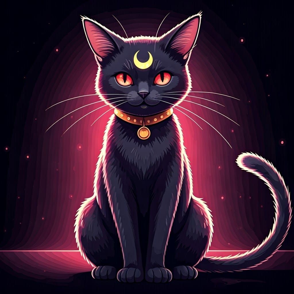 Enchanted Anime Cat with Crescent Moon Mark