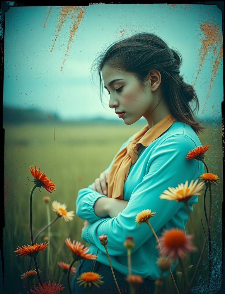 Woman in Landscape with Embossed Split-Toning