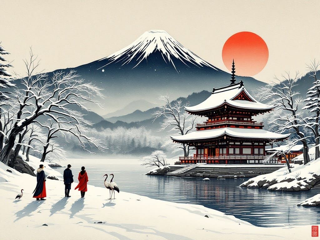 Serene Winter Landscape in Ancient Rice Paper Style