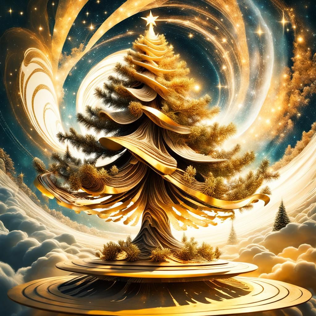 Fantastical Christmas Tree in Double Exposure Style