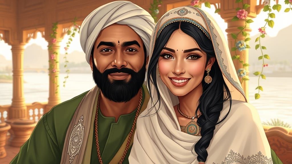 Haji Jafar and Fairy in Ancient Style Digital Art