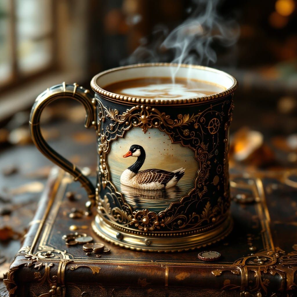 Steampunk Mug with Canada Goose, 8K Detail