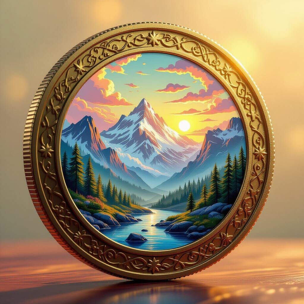 Majestic Coin in Vibrant Mystical Style
