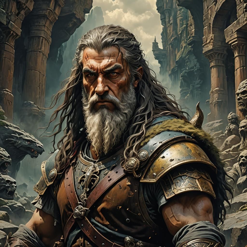 A dramatic and intense portrait of a fantasy land, with a se...