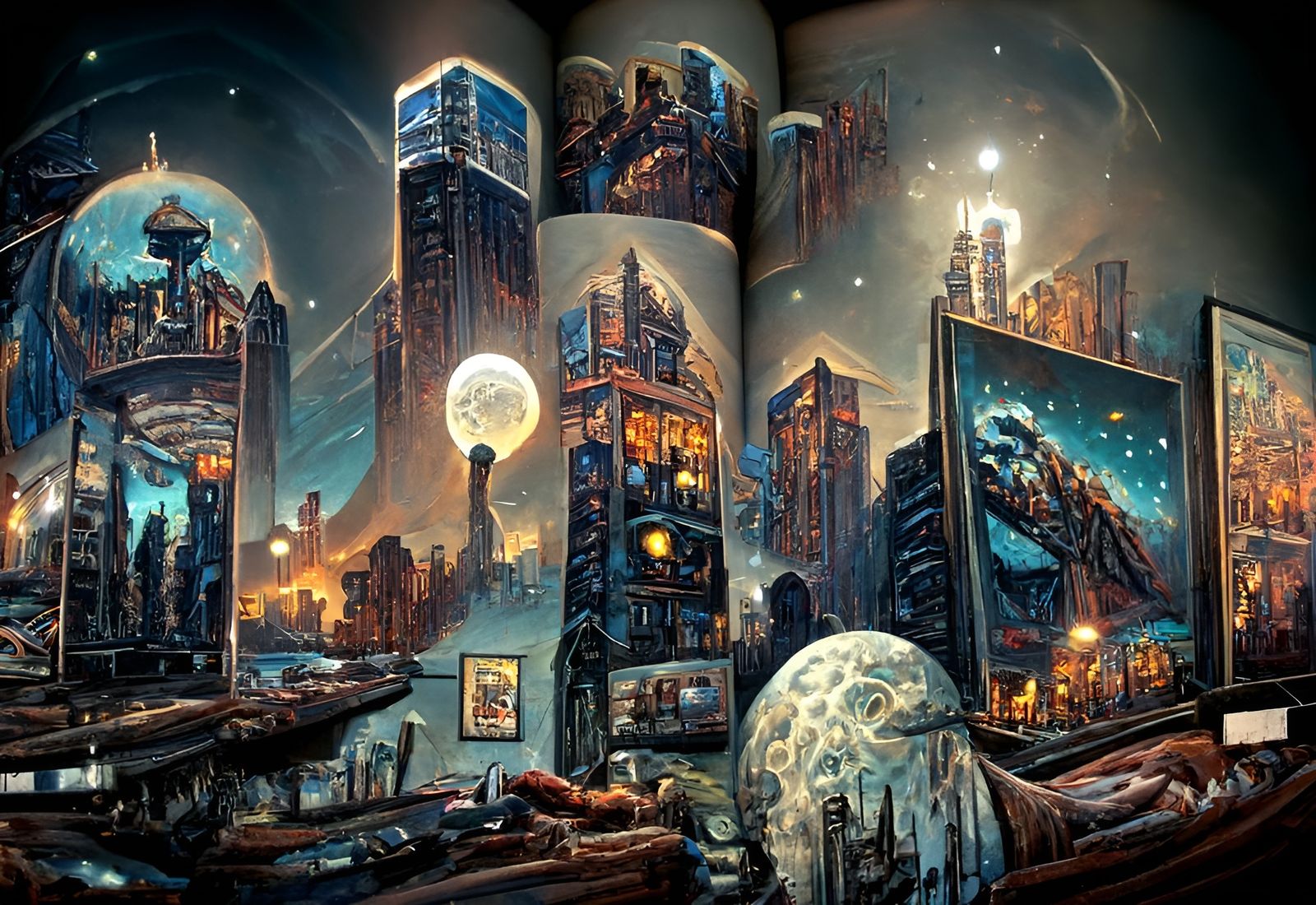 Steampunk futuristic cosmic time travel hub