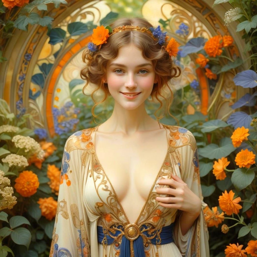 Beautiful Woman Portrait in Art Nouveau Style