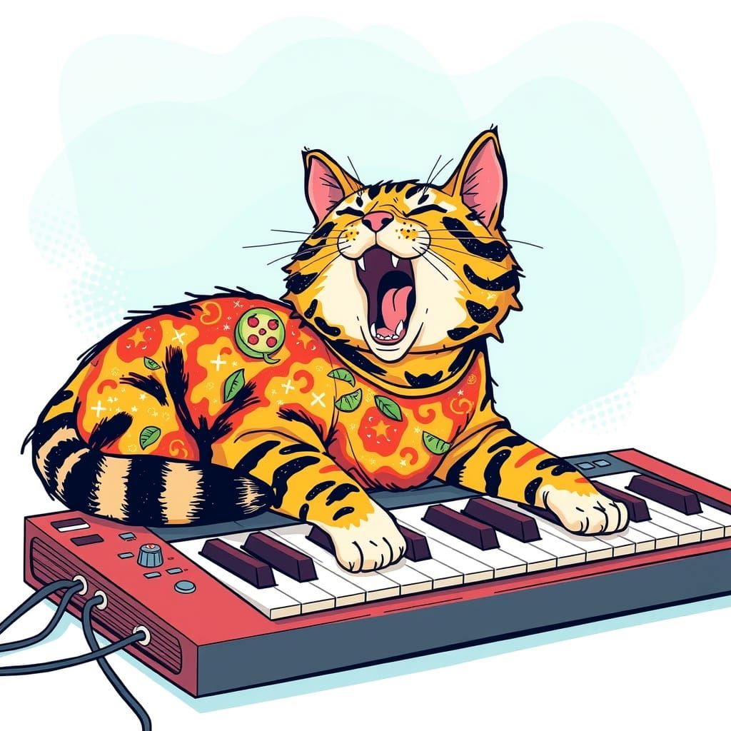 Cat on Keyboard: Whimsical Graphic Illustration