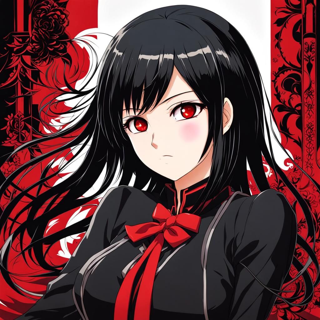 Anime Girl with Red Eye in Manga Style