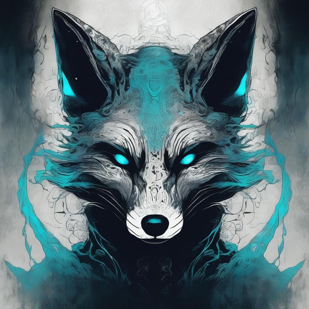 Mythic Fox in Japanese Ink Art Style