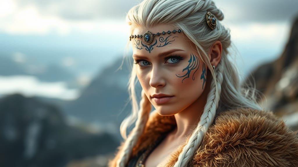 Viking Warrior with Glowing Norse Tattoos