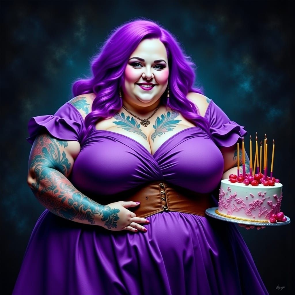 Smiling Goth Woman Portrait with Purple Hair