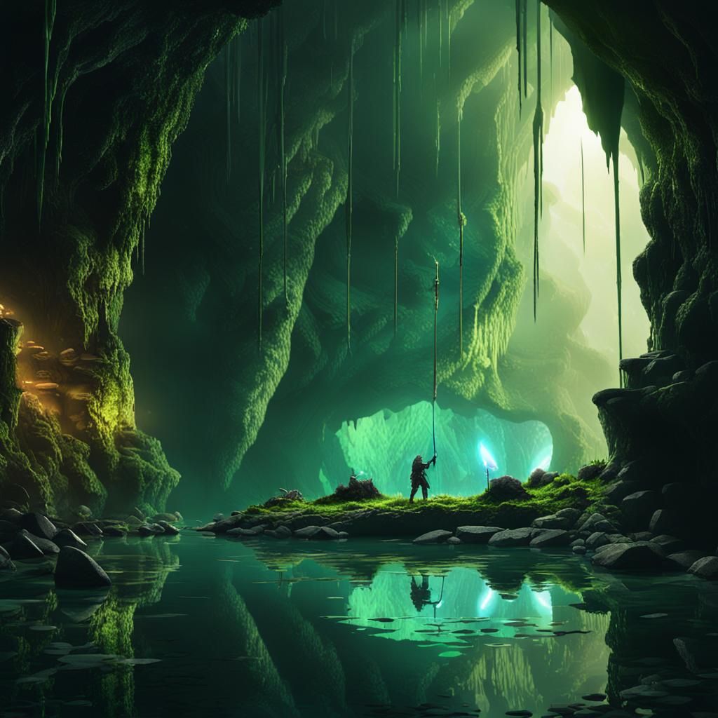 Epic Cave of Emerald Wonder Revealed in Cyberpunk Hues