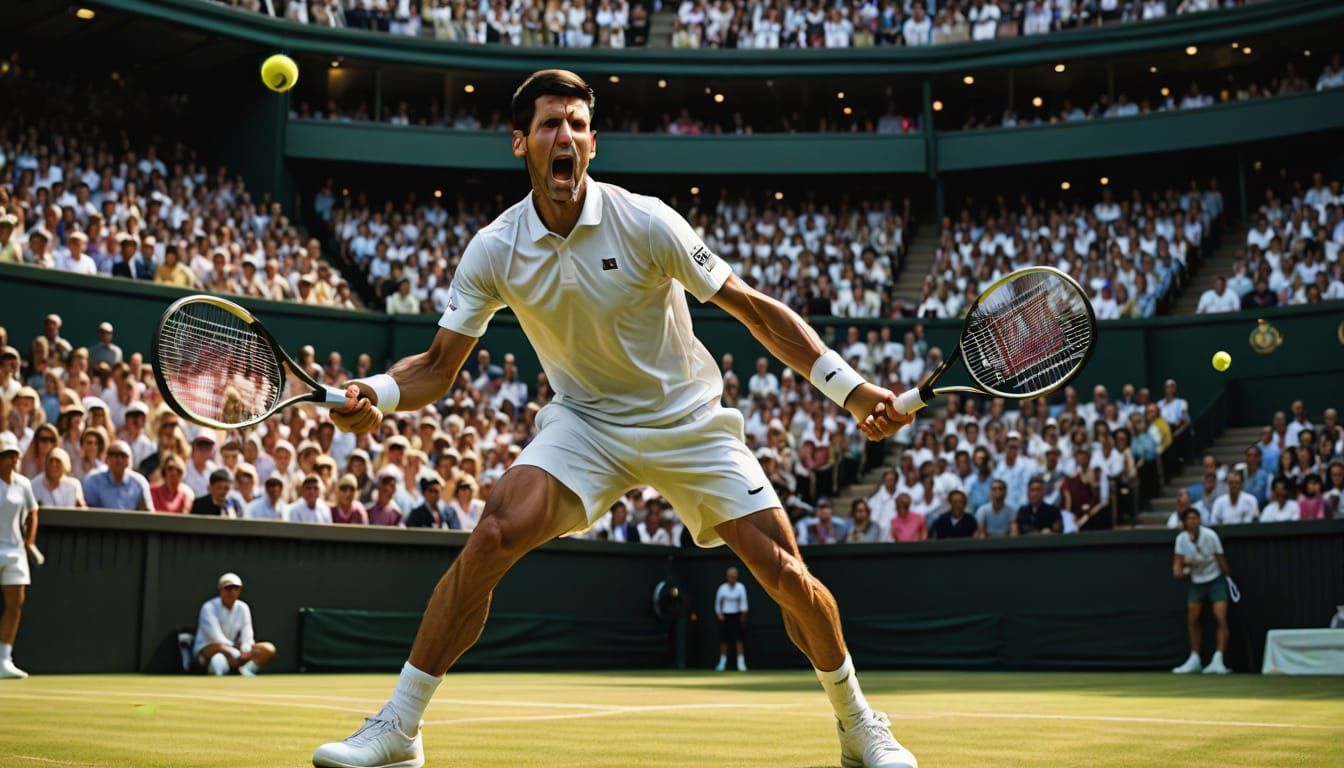 Djokovic and Sinner in Hyperrealistic Wimbledon Tennis Match