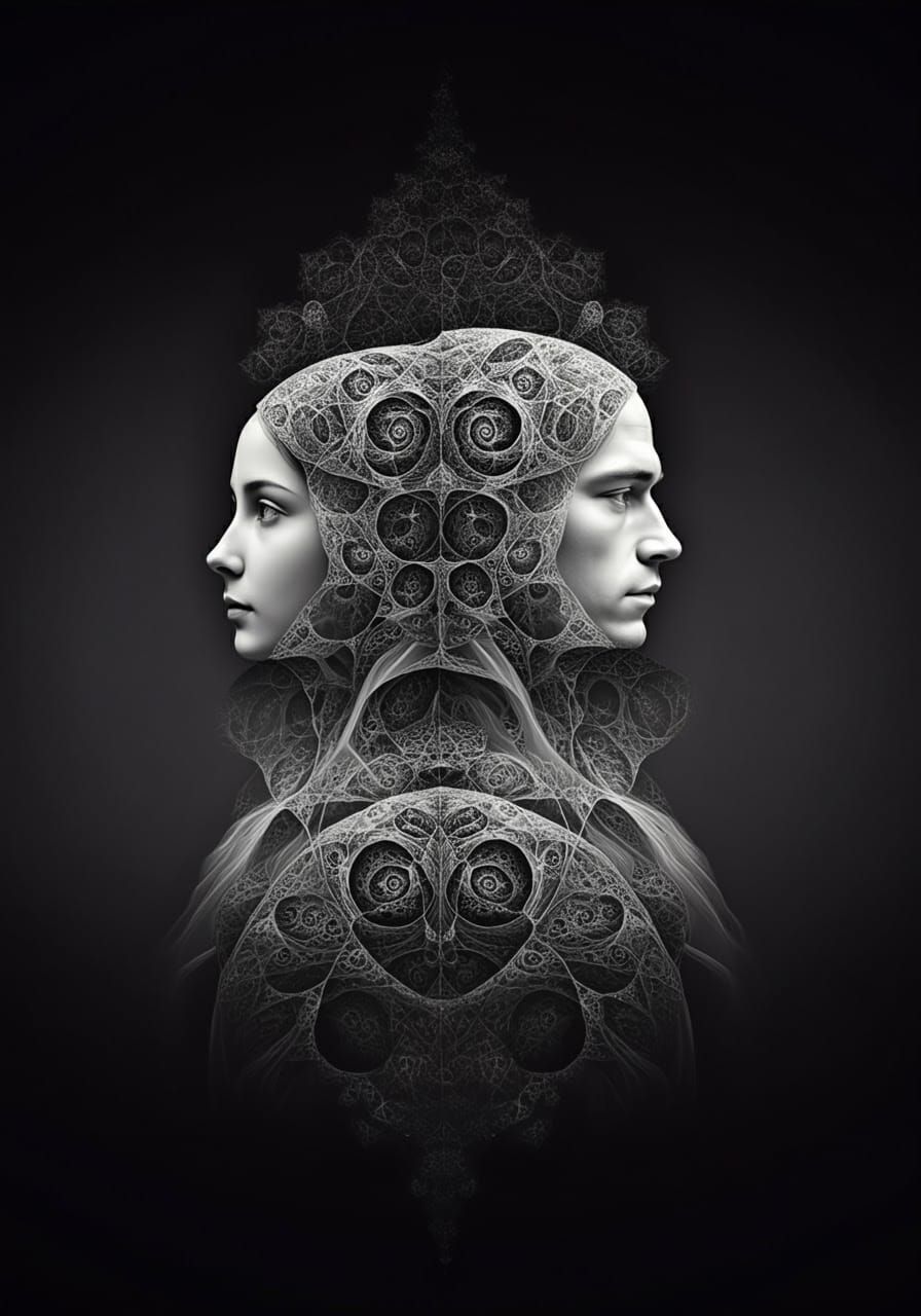 Monochrome Alchemical Dance with Geodesic Patterns