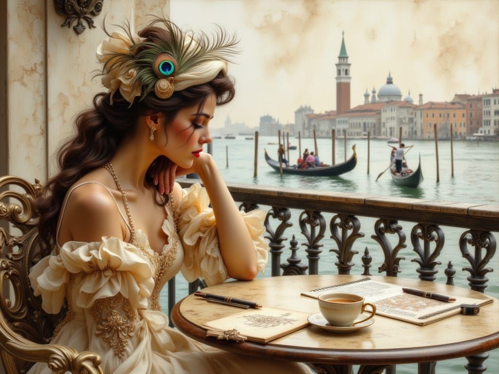 Beautiful woman studying LoRas at Night Cafe