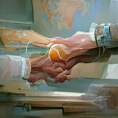 Figures Holding Hands in Oil Painting Style