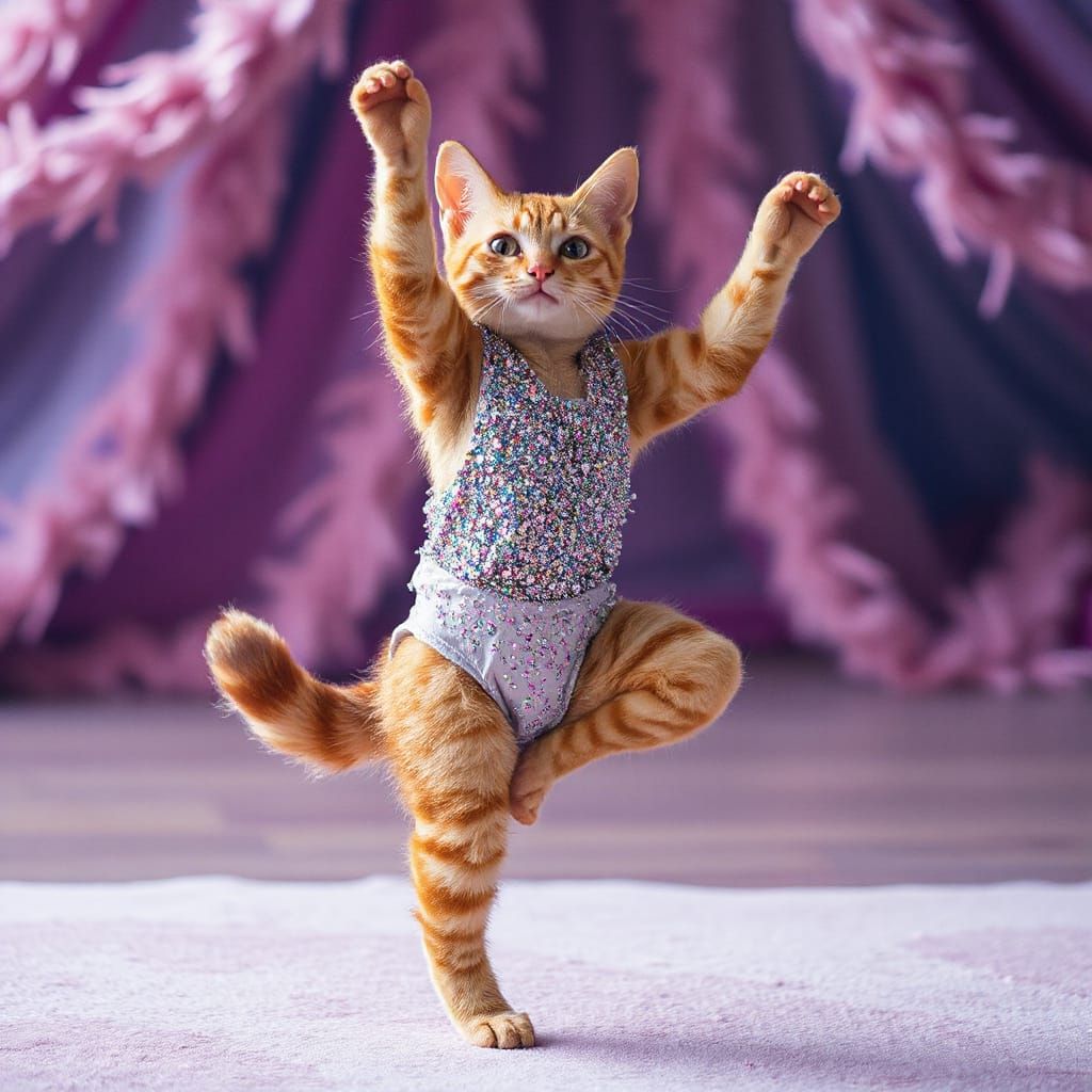 Gymnast Cat Performing Backflip in Digital Painting Style