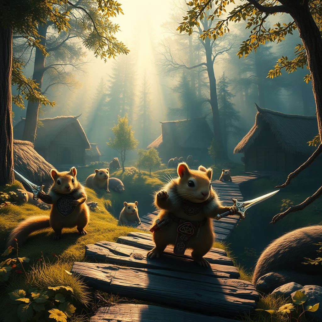 Viking Squirrels in Epic Fantasy Battle