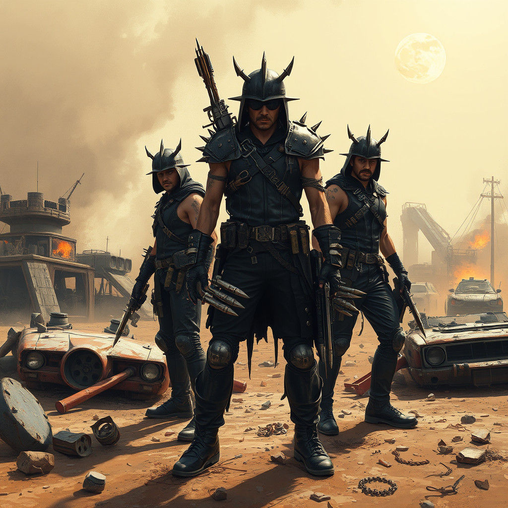 Post-Apocalyptic War Boys on Wasteland Battlefield