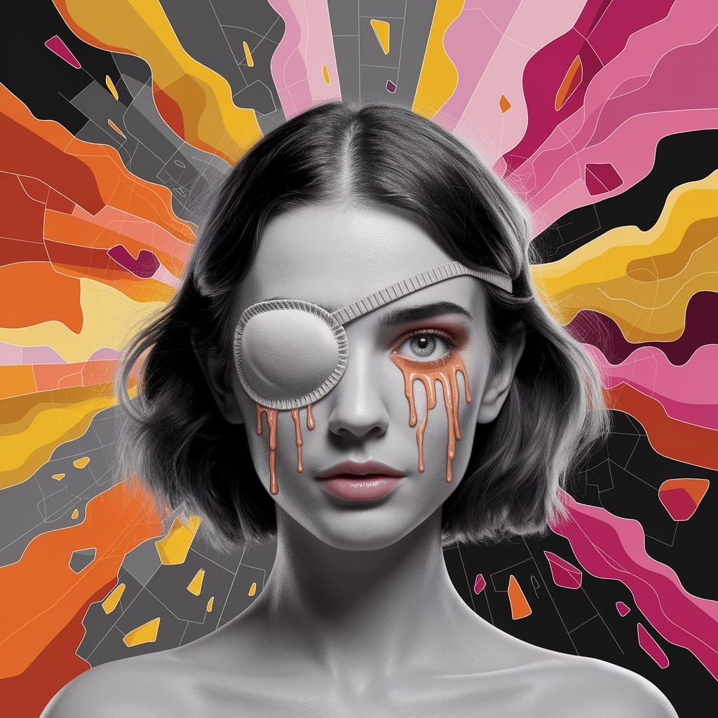 Surrealistic Portrait of a Woman with Melting Eyes in Vibran...