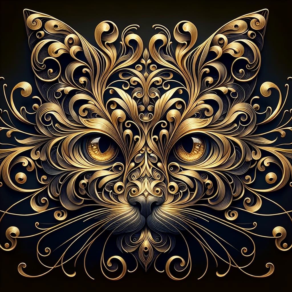 Golden Ornamental Cat Portrait