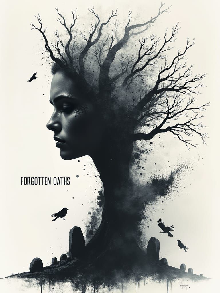 Forgotten Oaths in Ash-Wash Ink Blot Style