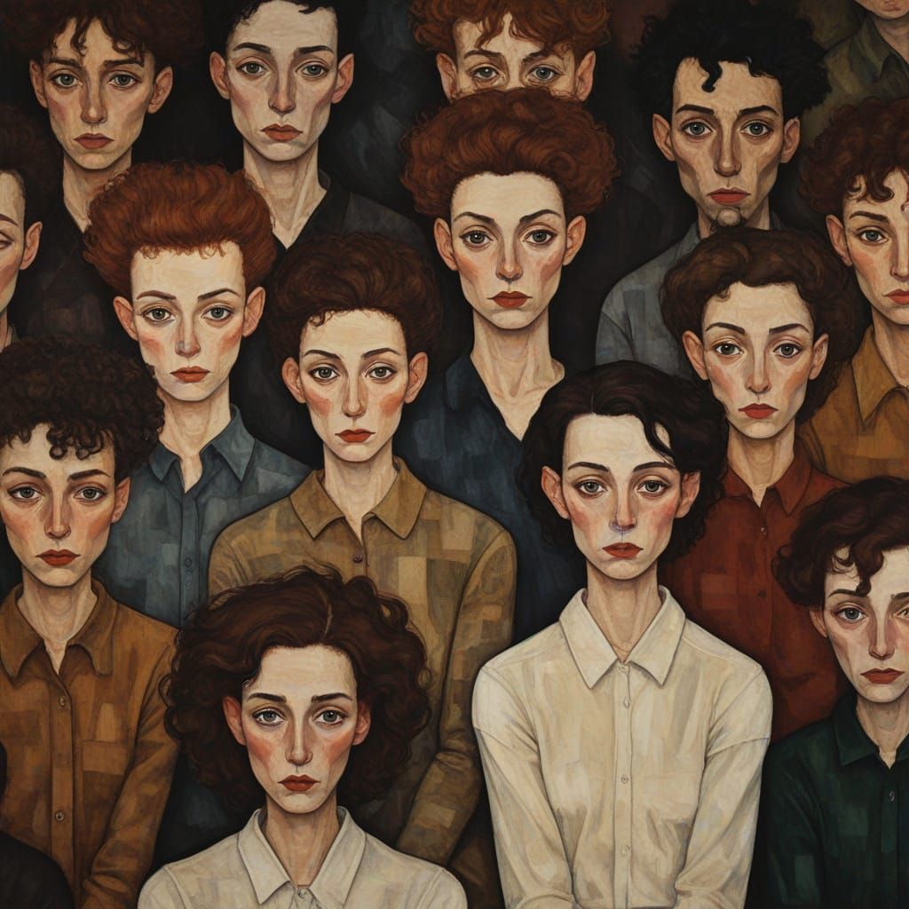 Expressionist Art: Distorted Figures in Emotional Scene