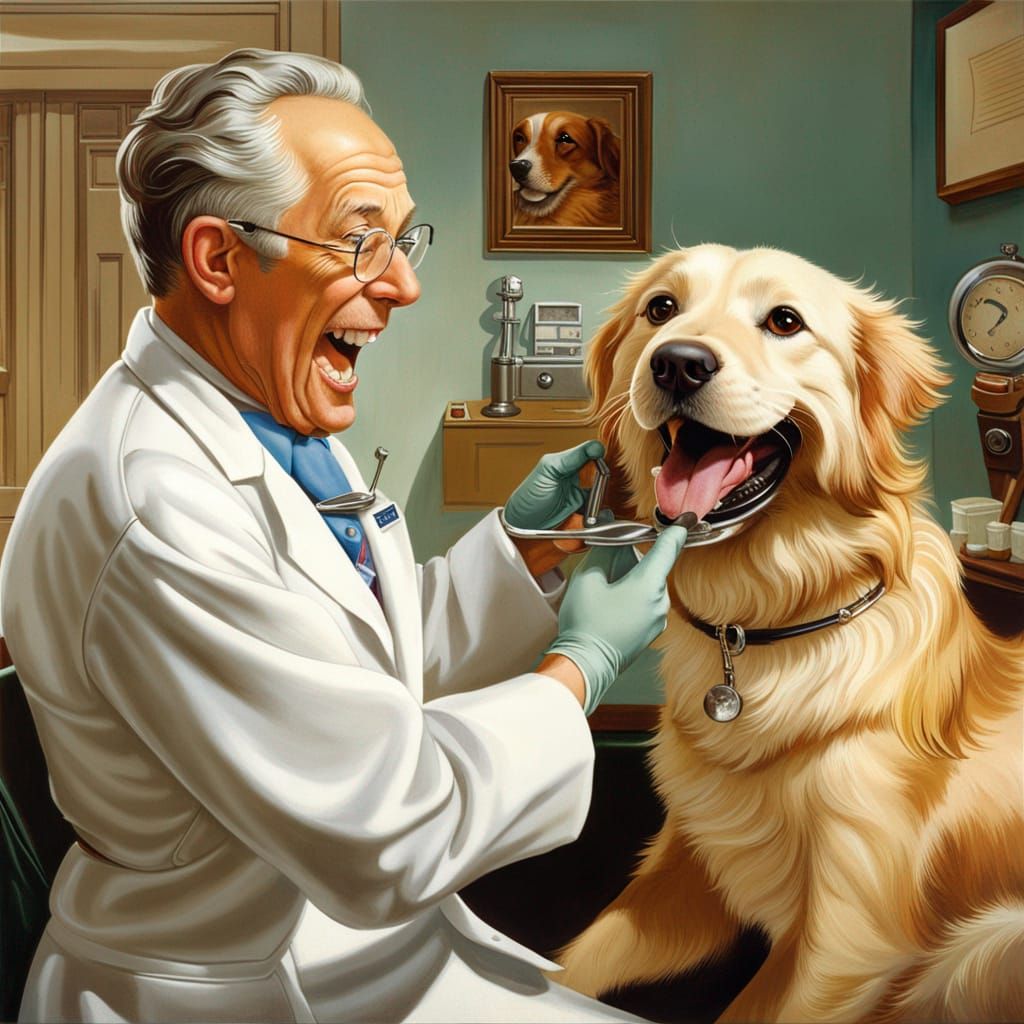 Cat Dentist with Dog Patient: Healthcare Action